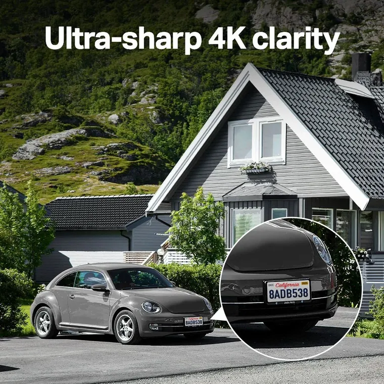 4K security camera capturing a car licence plate in sharp detail outside a home